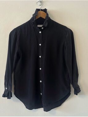 Beatrice Valenzuela Ranchera Silk Blouse with Ruffle Collar in Black | Size Smal